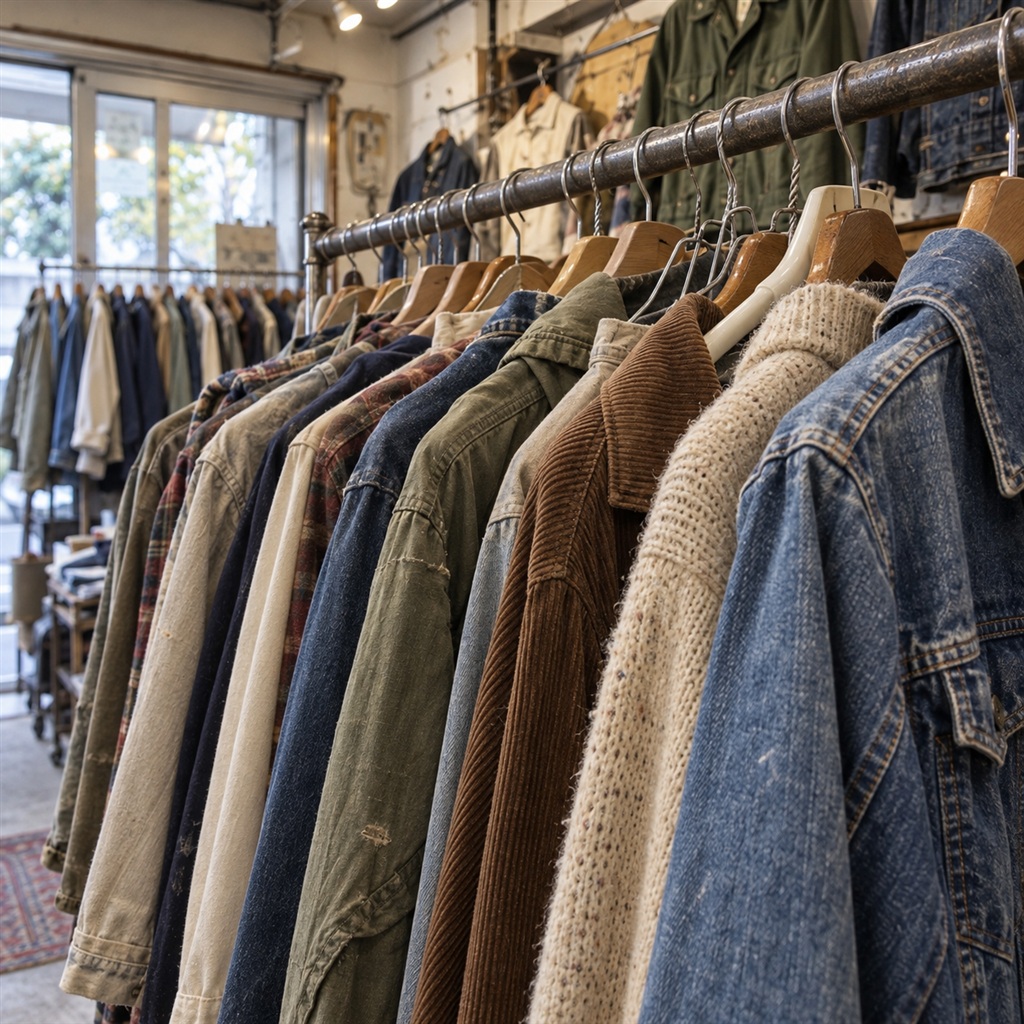 Racks of vintage clothing